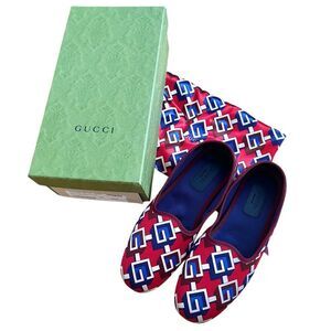 Gucci Satin Voyage Eco Geometric Print Slippers Flats Size 12 Women’s  10 Men’s